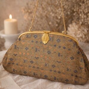 Vintage-Inspired Gold and Brown Clutch